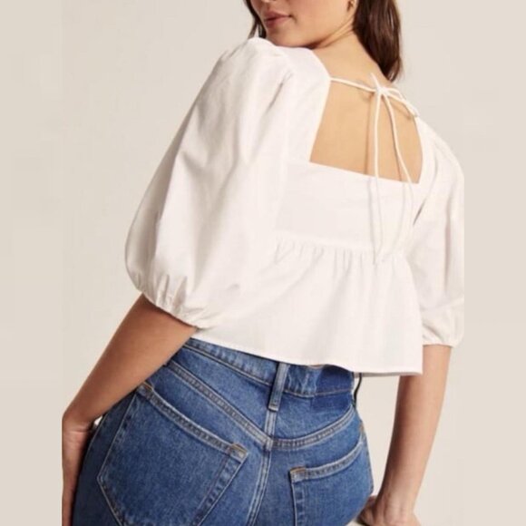 Abercrombie & Fitch White Puff Sleeve Square Neck Top Womens Size Large Blouse L - Picture 2 of 16